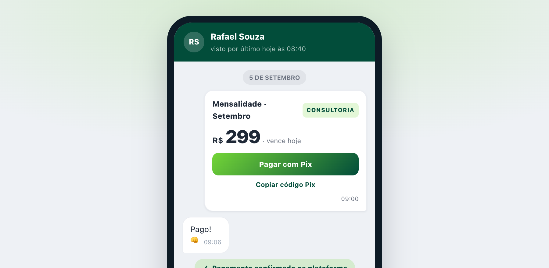Cobrança e confirmação de pagamento pelo WhatsApp
